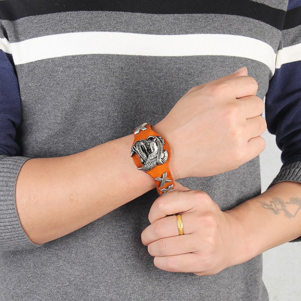 Harley Davidson HD Leather Wristband Orange Brown - Picture 3 of 6